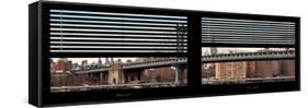 Window View with Venetian Blinds: the Manhattan Bridge with the Empire State Building-Philippe Hugonnard-Framed Stretched Canvas