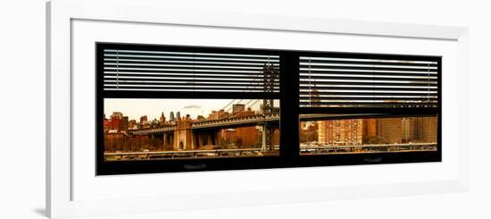 Window View with Venetian Blinds: the Manhattan Bridge with the Empire State Building-Philippe Hugonnard-Framed Photographic Print