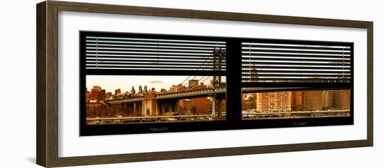 Window View with Venetian Blinds: the Manhattan Bridge with the Empire State Building-Philippe Hugonnard-Framed Photographic Print