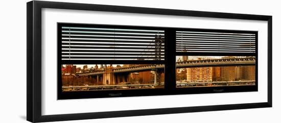 Window View with Venetian Blinds: the Manhattan Bridge with the Empire State Building-Philippe Hugonnard-Framed Photographic Print