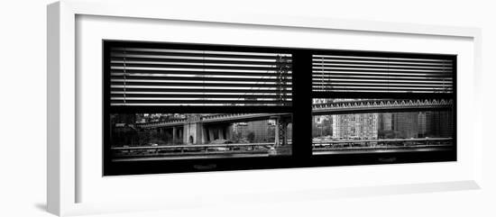 Window View with Venetian Blinds: the Manhattan Bridge with the Empire State Building-Philippe Hugonnard-Framed Photographic Print