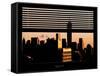 Window View with Venetian Blinds: the One World Trade Center (1WTC) at Sunset - Manhattan-Philippe Hugonnard-Framed Stretched Canvas