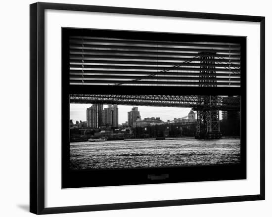 Window View with Venetian Blinds: the Williamsburg Bridge at Nightfall-Philippe Hugonnard-Framed Photographic Print