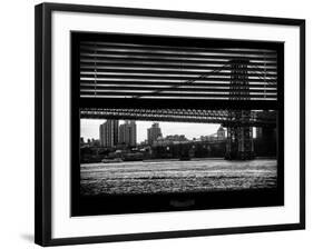 Window View with Venetian Blinds: the Williamsburg Bridge at Nightfall-Philippe Hugonnard-Framed Photographic Print