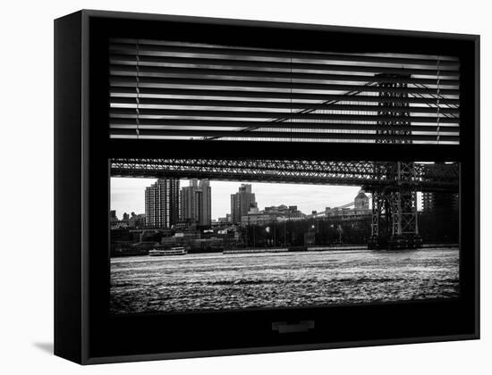 Window View with Venetian Blinds: the Williamsburg Bridge at Nightfall-Philippe Hugonnard-Framed Stretched Canvas