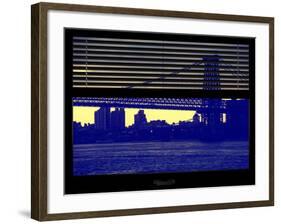 Window View with Venetian Blinds: the Williamsburg Bridge at Nightfall-Philippe Hugonnard-Framed Photographic Print