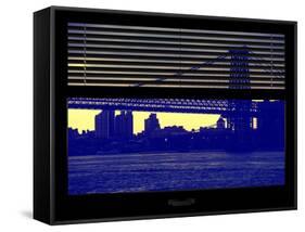 Window View with Venetian Blinds: the Williamsburg Bridge at Nightfall-Philippe Hugonnard-Framed Stretched Canvas