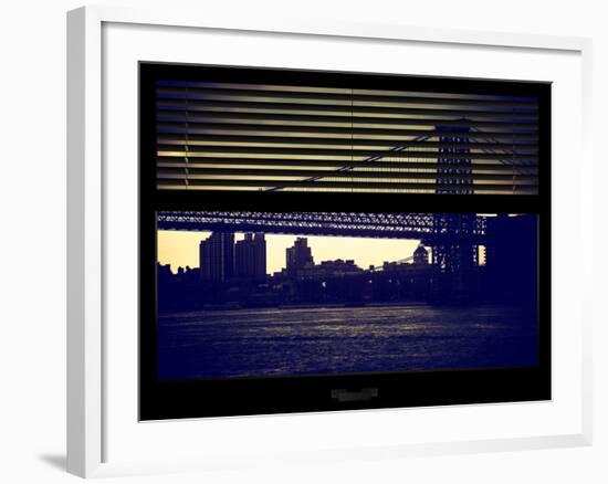 Window View with Venetian Blinds: the Williamsburg Bridge at Nightfall-Philippe Hugonnard-Framed Photographic Print