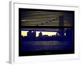 Window View with Venetian Blinds: the Williamsburg Bridge at Nightfall-Philippe Hugonnard-Framed Photographic Print