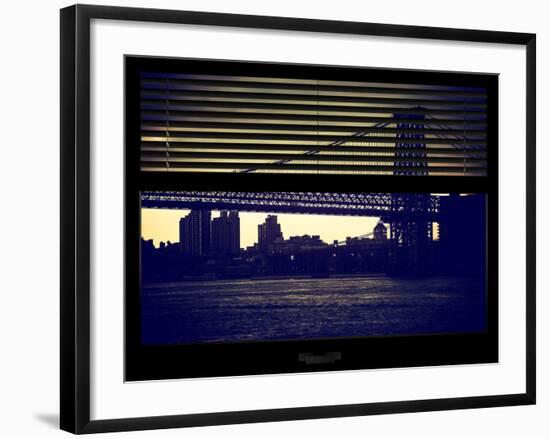 Window View with Venetian Blinds: the Williamsburg Bridge at Nightfall-Philippe Hugonnard-Framed Photographic Print