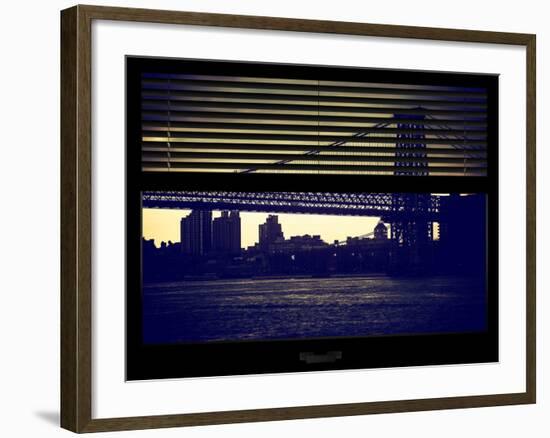 Window View with Venetian Blinds: the Williamsburg Bridge at Nightfall-Philippe Hugonnard-Framed Photographic Print