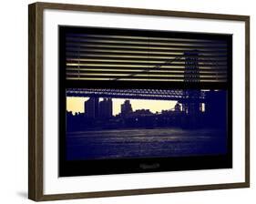 Window View with Venetian Blinds: the Williamsburg Bridge at Nightfall-Philippe Hugonnard-Framed Photographic Print