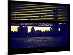 Window View with Venetian Blinds: the Williamsburg Bridge at Nightfall-Philippe Hugonnard-Mounted Photographic Print