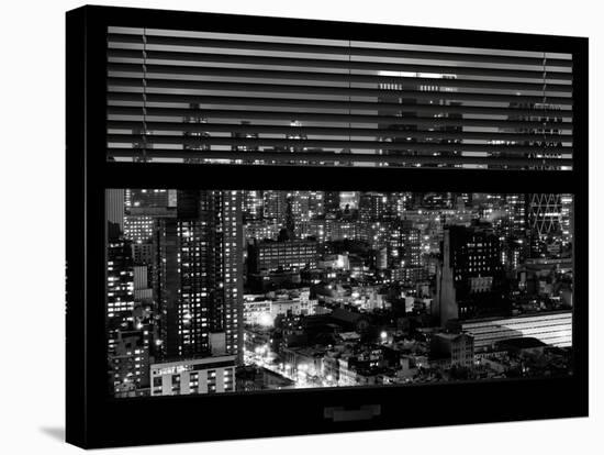 Window View with Venetian Blinds: Theater District by Night - Manhattan, New York, USA-Philippe Hugonnard-Stretched Canvas