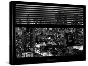 Window View with Venetian Blinds: Theater District by Night - Manhattan, New York, USA-Philippe Hugonnard-Stretched Canvas