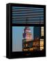 Window View with Venetian Blinds: Top of the Empire State Building by Nightfall - New York City-Philippe Hugonnard-Framed Stretched Canvas