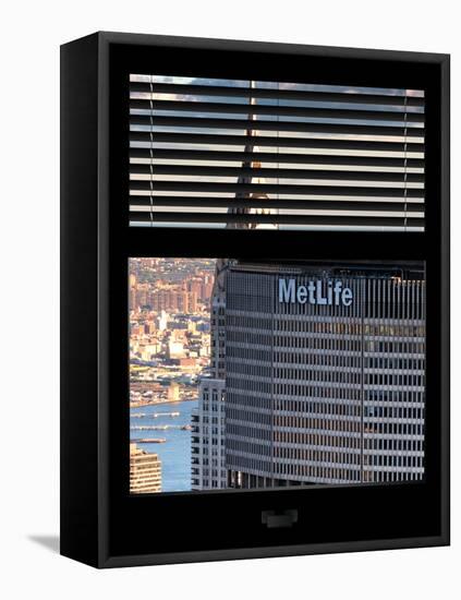 Window View with Venetian Blinds: Tops of Metlife and Chrysler Buildings-Philippe Hugonnard-Framed Stretched Canvas