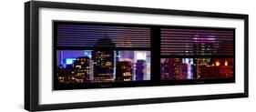 Window View with Venetian Blinds: Tops of Skyscrapers and Buildings at Times Square by Night-Philippe Hugonnard-Framed Photographic Print