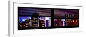 Window View with Venetian Blinds: Tops of Skyscrapers and Buildings at Times Square by Night-Philippe Hugonnard-Framed Photographic Print