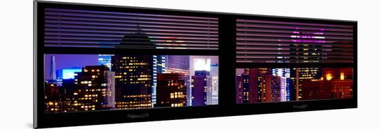 Window View with Venetian Blinds: Tops of Skyscrapers and Buildings at Times Square by Night-Philippe Hugonnard-Mounted Photographic Print