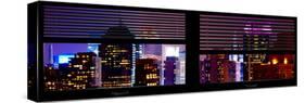 Window View with Venetian Blinds: Tops of Skyscrapers and Buildings at Times Square by Night-Philippe Hugonnard-Stretched Canvas