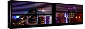 Window View with Venetian Blinds: Tops of Skyscrapers and Buildings at Times Square by Night-Philippe Hugonnard-Stretched Canvas