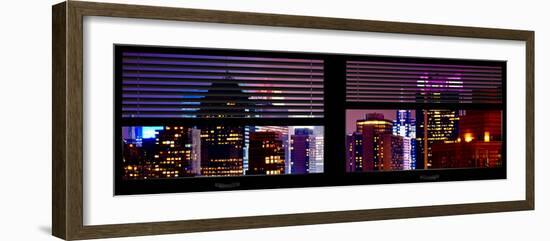 Window View with Venetian Blinds: Tops of Skyscrapers and Buildings at Times Square by Night-Philippe Hugonnard-Framed Photographic Print