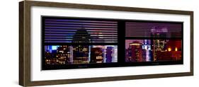 Window View with Venetian Blinds: Tops of Skyscrapers and Buildings at Times Square by Night-Philippe Hugonnard-Framed Photographic Print