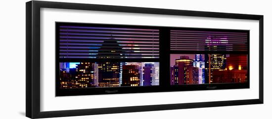Window View with Venetian Blinds: Tops of Skyscrapers and Buildings at Times Square by Night-Philippe Hugonnard-Framed Photographic Print