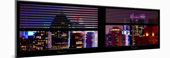 Window View with Venetian Blinds: Tops of Skyscrapers and Buildings at Times Square by Night-Philippe Hugonnard-Mounted Photographic Print