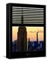 Window View with Venetian Blinds: Tops of the Empire State Building and One World Trade Centerfall-Philippe Hugonnard-Framed Stretched Canvas