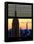 Window View with Venetian Blinds: Tops of the Empire State Building and One World Trade Centerfall-Philippe Hugonnard-Framed Stretched Canvas