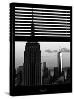 Window View with Venetian Blinds: Tops of the Empire State Building and One World Trade Centerfall-Philippe Hugonnard-Stretched Canvas