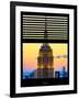 Window View with Venetian Blinds: Tops of the Empire State Building at Sunset - New York-Philippe Hugonnard-Framed Photographic Print