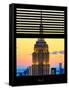 Window View with Venetian Blinds: Tops of the Empire State Building at Sunset - New York-Philippe Hugonnard-Framed Stretched Canvas