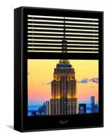 Window View with Venetian Blinds: Tops of the Empire State Building at Sunset - New York-Philippe Hugonnard-Framed Stretched Canvas