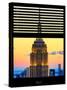 Window View with Venetian Blinds: Tops of the Empire State Building at Sunset - New York-Philippe Hugonnard-Stretched Canvas