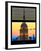 Window View with Venetian Blinds: Tops of the Empire State Building at Sunset - New York-Philippe Hugonnard-Framed Photographic Print