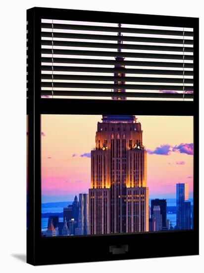 Window View with Venetian Blinds: Tops of the Empire State Building at Sunset - New York-Philippe Hugonnard-Stretched Canvas