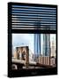 Window View with Venetian Blinds: Vertical Format of NYC Center and Brooklyn Bridge - Manhattan-Philippe Hugonnard-Stretched Canvas