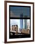 Window View with Venetian Blinds: Vertical Format of NYC Center and Brooklyn Bridge - Manhattan-Philippe Hugonnard-Framed Photographic Print