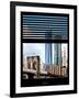 Window View with Venetian Blinds: Vertical Format of NYC Center and Brooklyn Bridge - Manhattan-Philippe Hugonnard-Framed Photographic Print