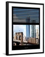 Window View with Venetian Blinds: Vertical Format of NYC Center and Brooklyn Bridge - Manhattan-Philippe Hugonnard-Framed Premium Photographic Print