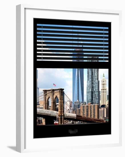 Window View with Venetian Blinds: Vertical Format of NYC Center and Brooklyn Bridge - Manhattan-Philippe Hugonnard-Framed Photographic Print