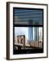 Window View with Venetian Blinds: Vertical Format of NYC Center and Brooklyn Bridge - Manhattan-Philippe Hugonnard-Framed Photographic Print