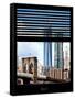 Window View with Venetian Blinds: Vertical Format of NYC Center and Brooklyn Bridge - Manhattan-Philippe Hugonnard-Framed Stretched Canvas
