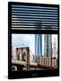 Window View with Venetian Blinds: Vertical Format of NYC Center and Brooklyn Bridge - Manhattan-Philippe Hugonnard-Stretched Canvas