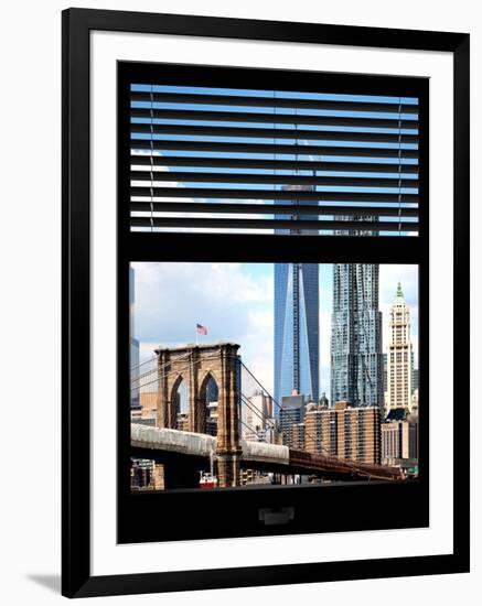 Window View with Venetian Blinds: Vertical Format of NYC Center and Brooklyn Bridge - Manhattan-Philippe Hugonnard-Framed Photographic Print