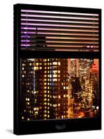Window View with Venetian Blinds: Vertical Format -The Empire State Building lit up-Philippe Hugonnard-Stretched Canvas
