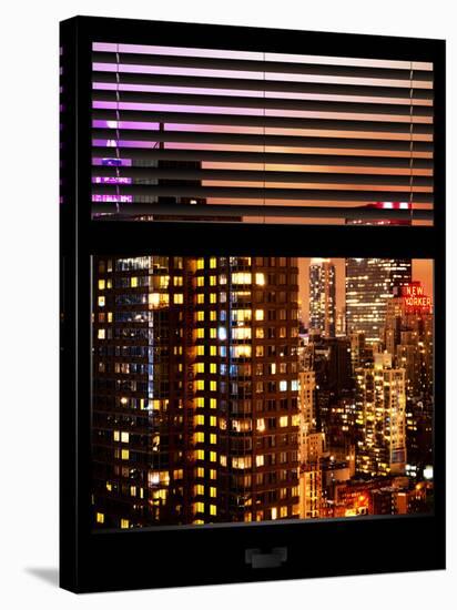 Window View with Venetian Blinds: Vertical Format -The Empire State Building lit up-Philippe Hugonnard-Stretched Canvas